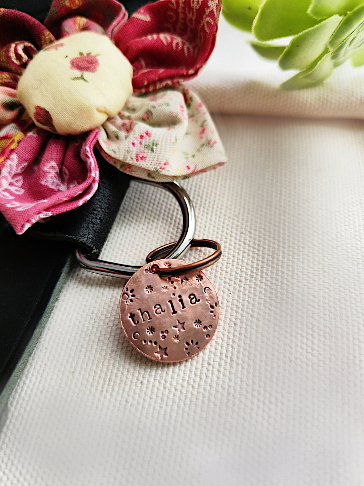 25mm Stars & Celestial Texture Brass or Copper Key-ring Charm/ Pet ID tag