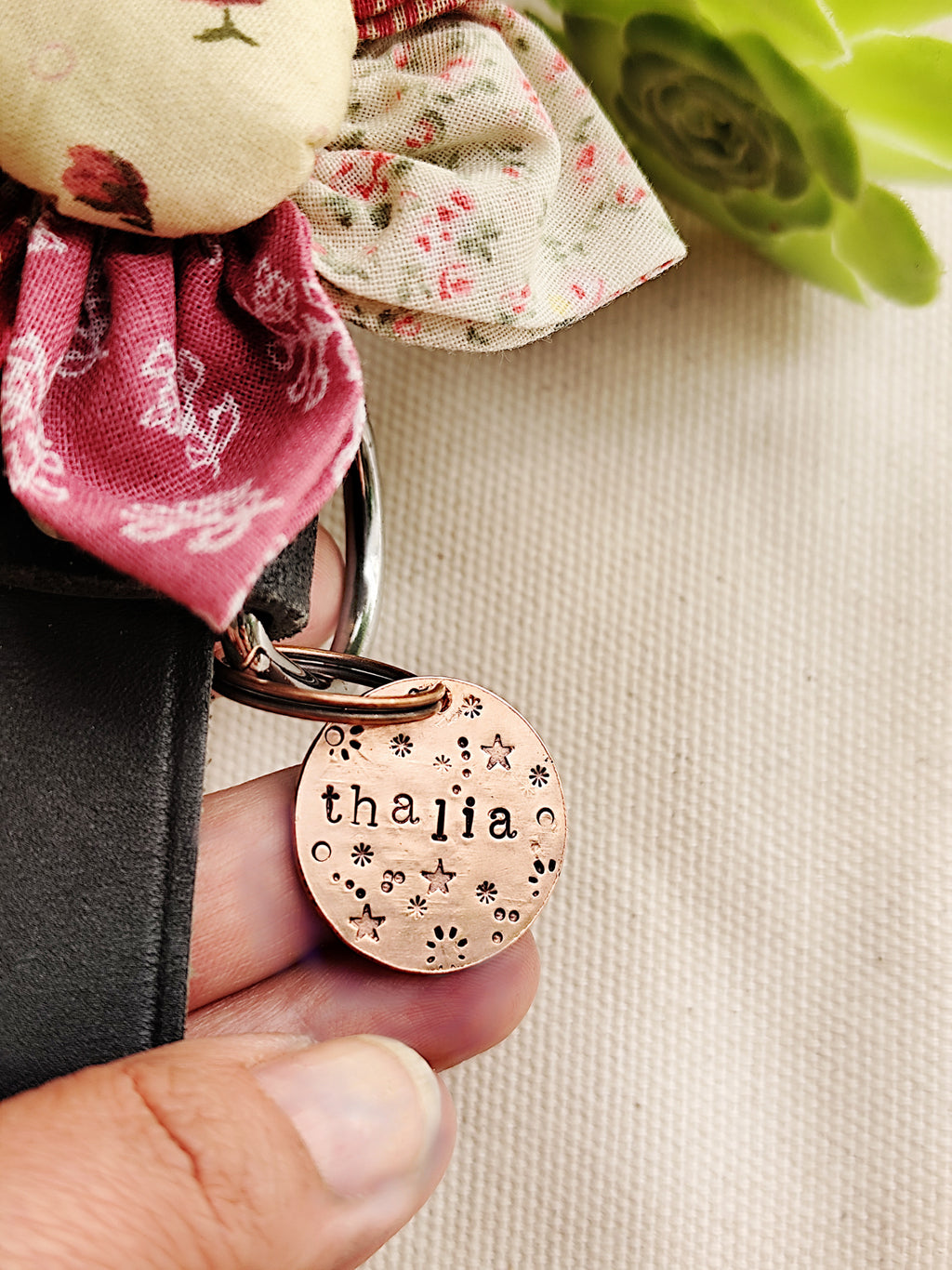 25mm Stars & Celestial Texture Brass or Copper Key-ring Charm/ Pet ID tag