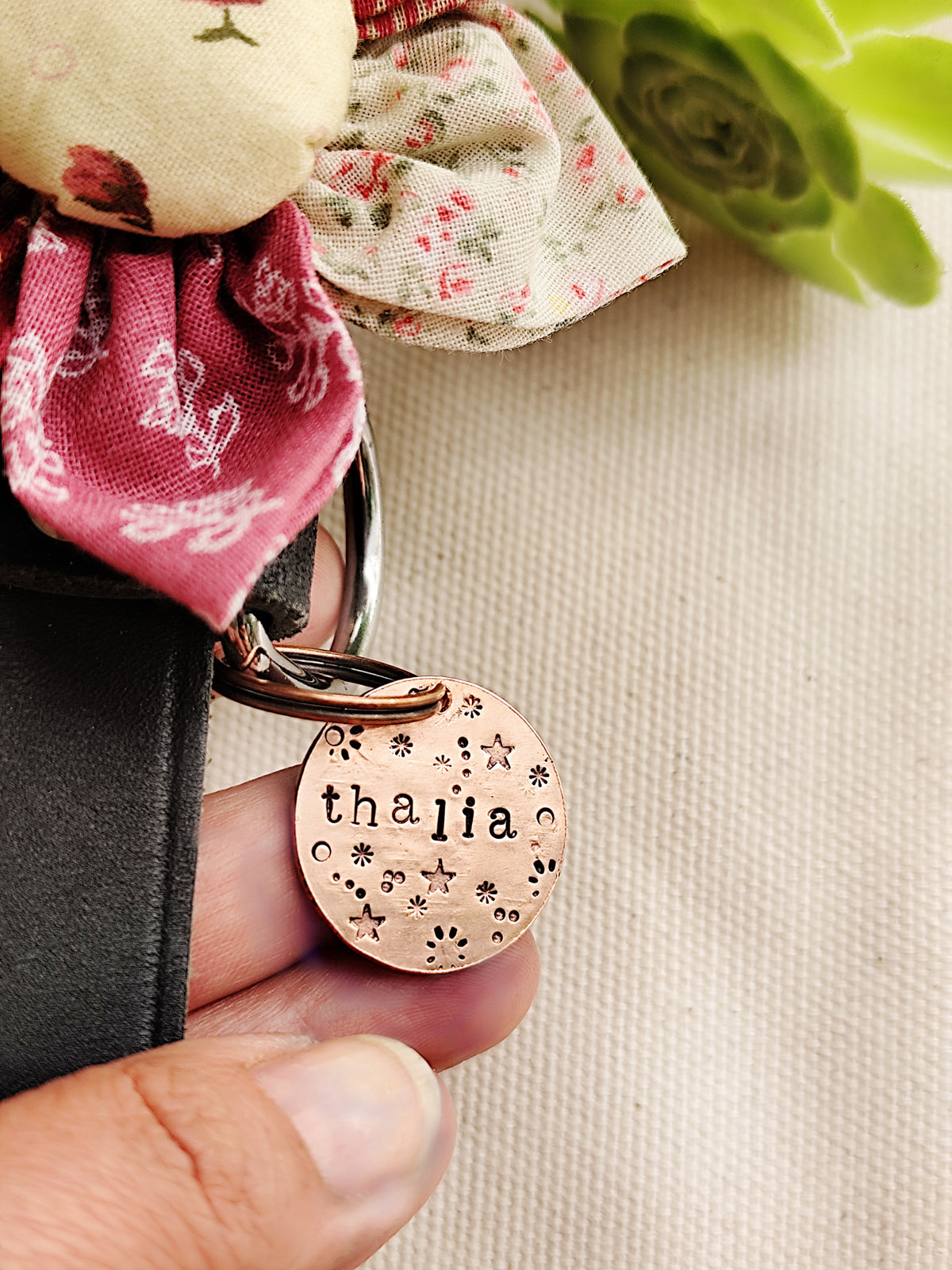 25mm Stars & Celestial Texture Brass or Copper Key-ring Charm/ Pet ID tag