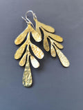 Long Brass Leaf Earrings, Textured Finish Brass Earrings, Brass Dangle Earrings with Sterling Hook/Post, Gold Floral Brass Earrings