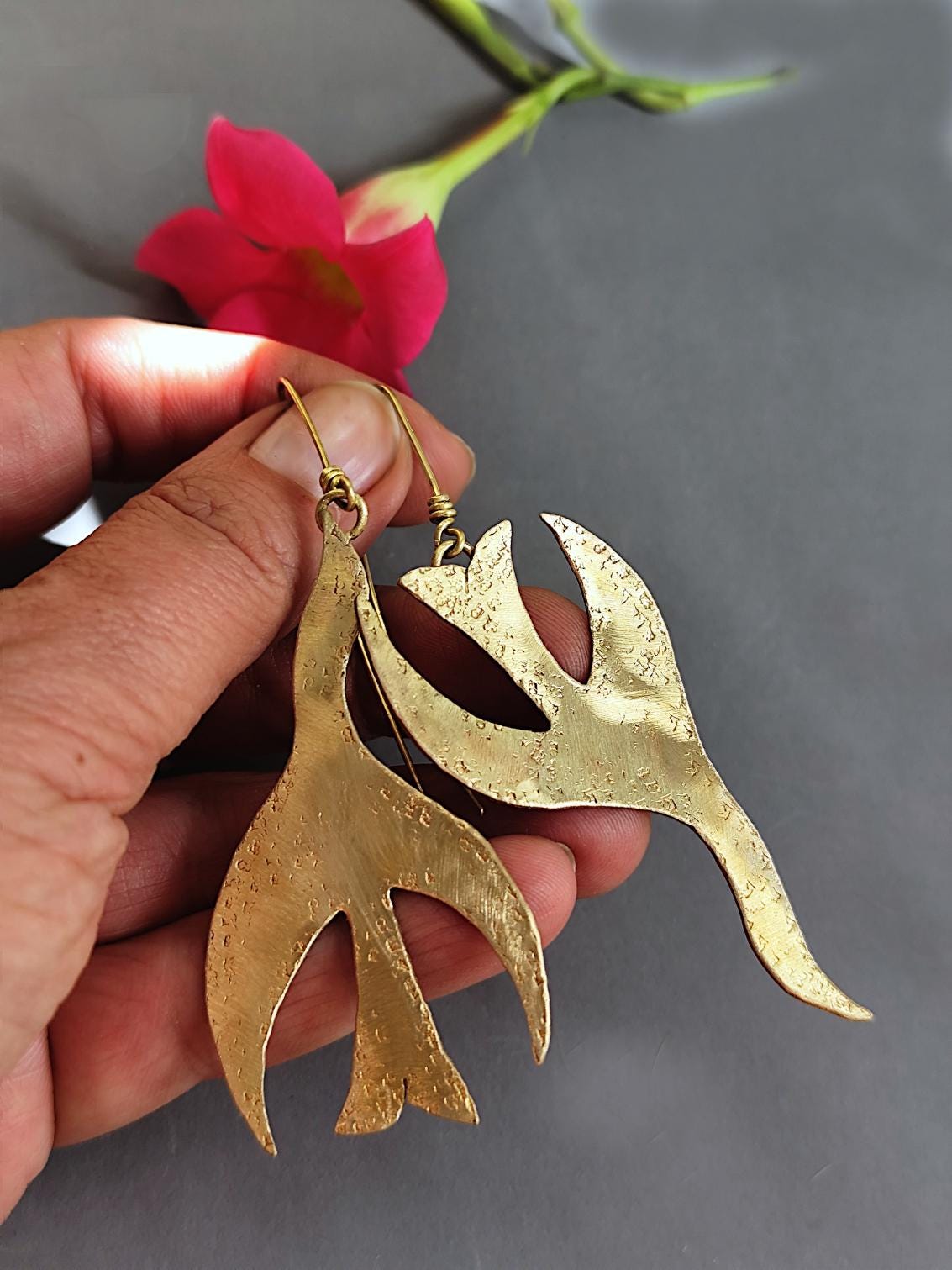 Textured Brass Bird Earrings in Brass/Copper/Silver
