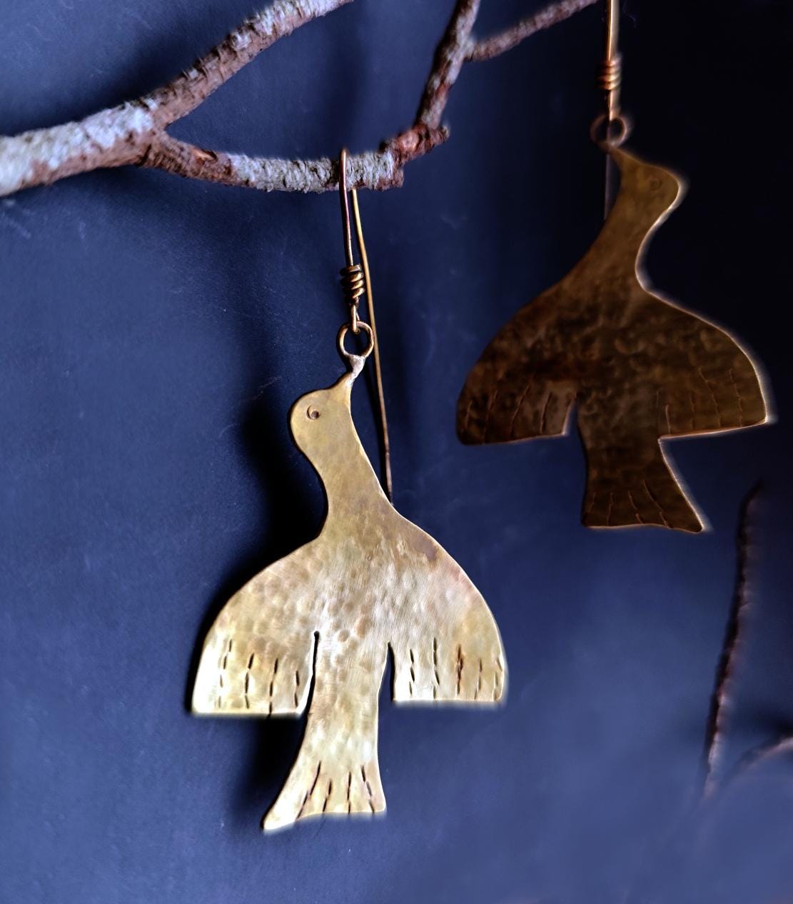 Bird Earrings in Silver/ Brass/Copper Hammered Texture