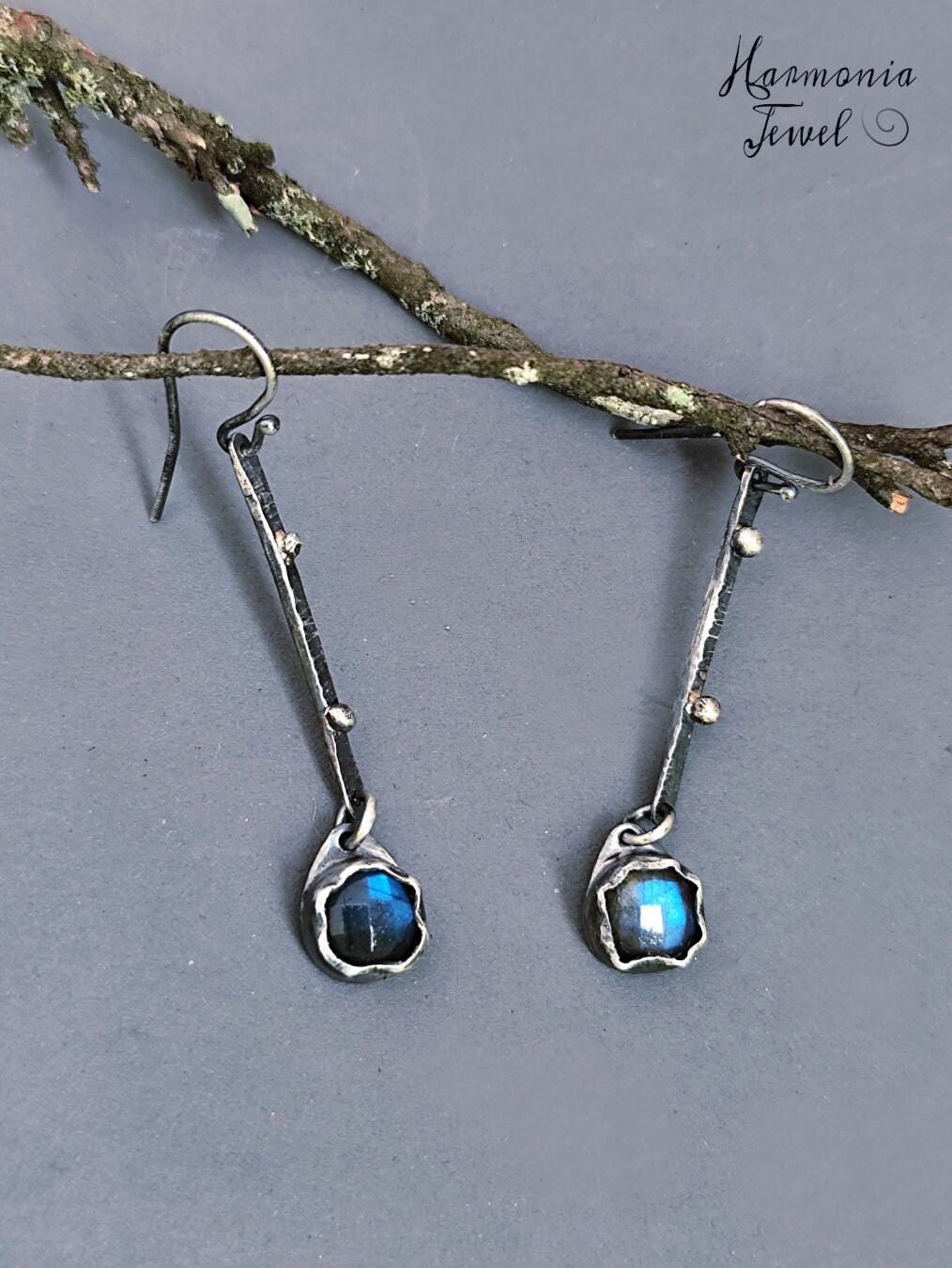Mismatched Flashy Blue Labradorite Earrings Silver