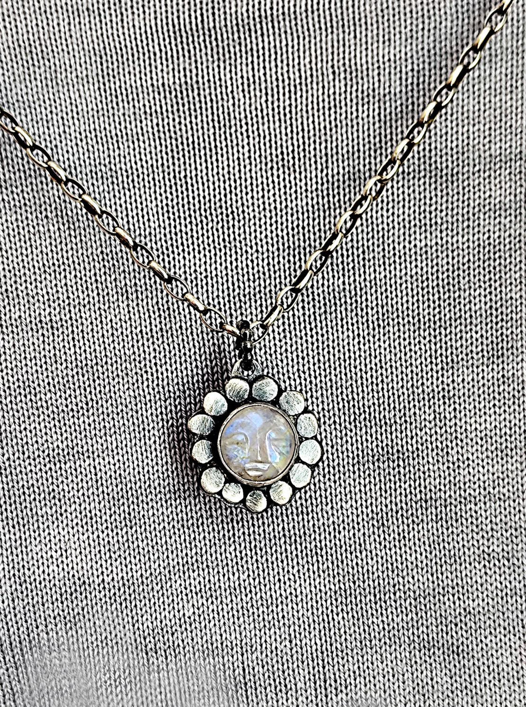 Moon Face Talisman Necklace Silver