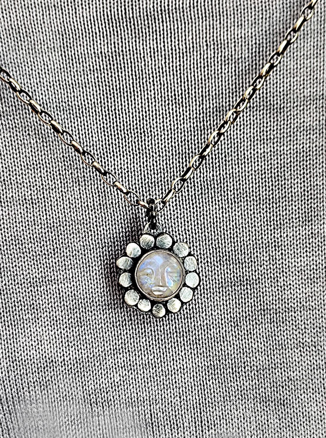 Moon Face Talisman Necklace Silver