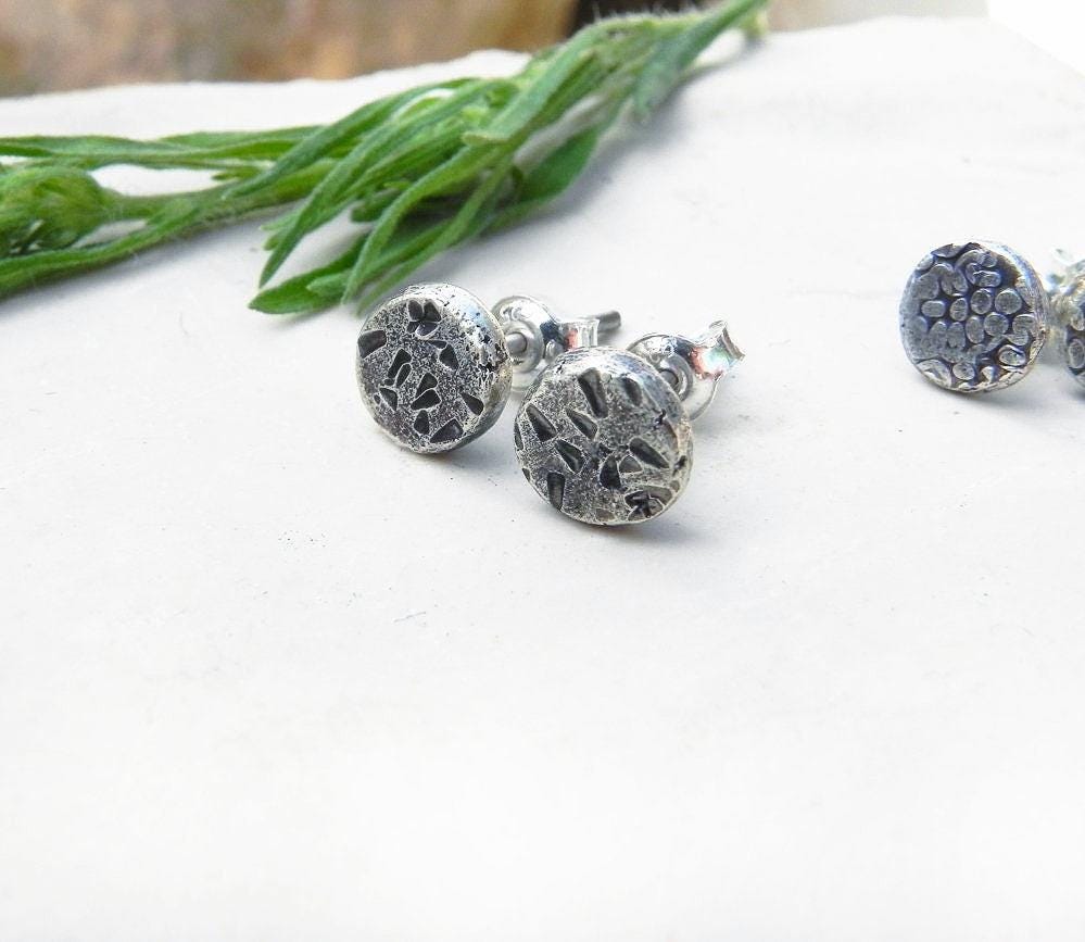 Handmade Minimalist Earrings with Various Textures Raw Silver