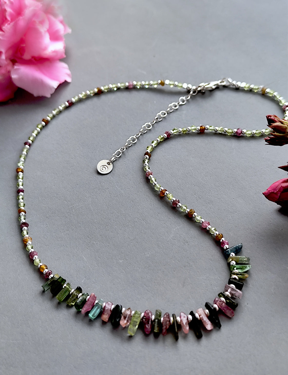 Dainty Raw Tourmaline & Peridot Choker in Silver