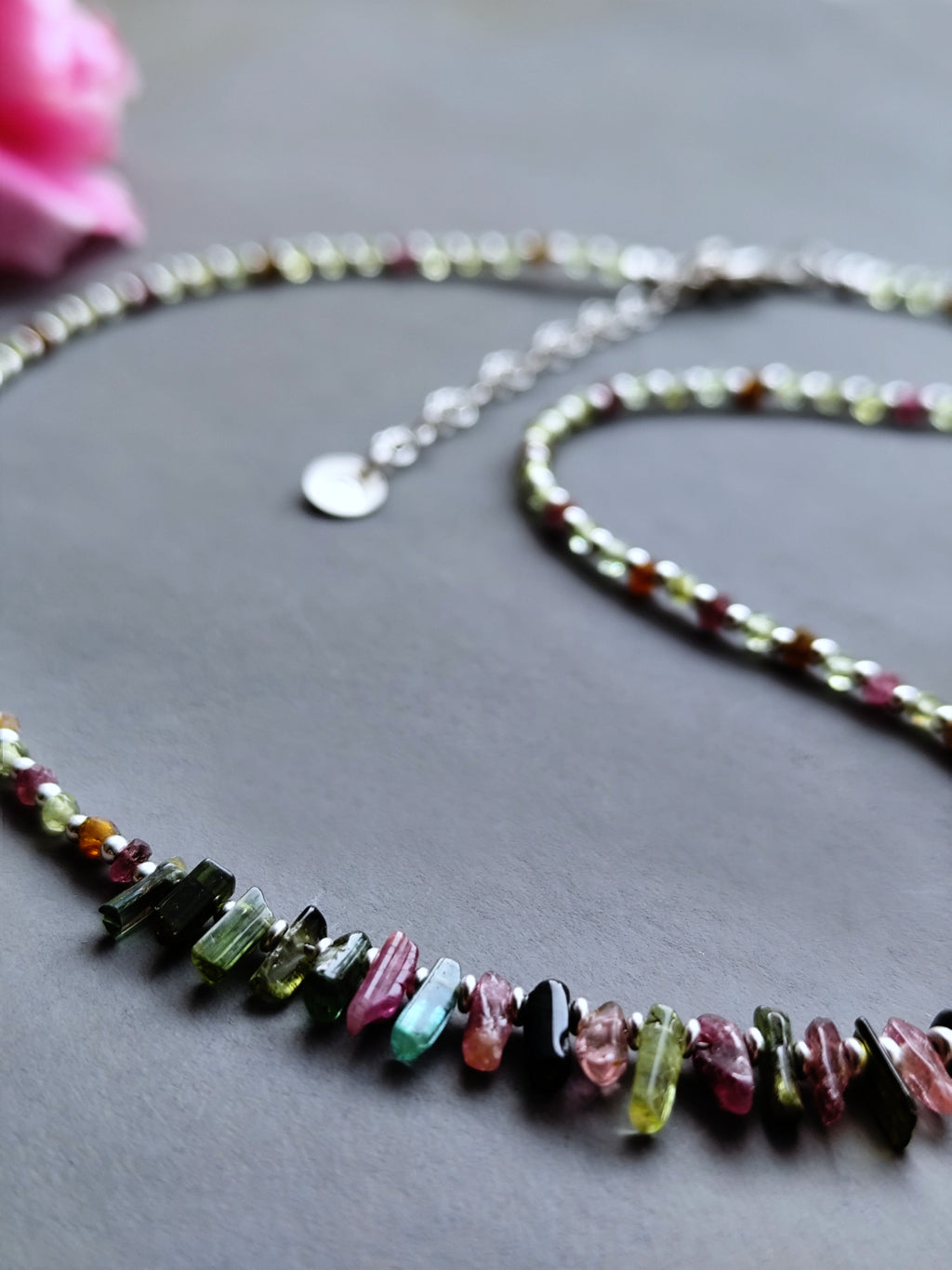 Dainty Raw Tourmaline & Peridot Choker in Silver