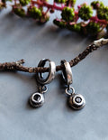 Small Rustic Hoop Earrings with Black Moissanite Charm