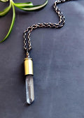 Natural Crystal Quartz Point Bullet Casing Pendant Necklace with Sturdy Silver Chain