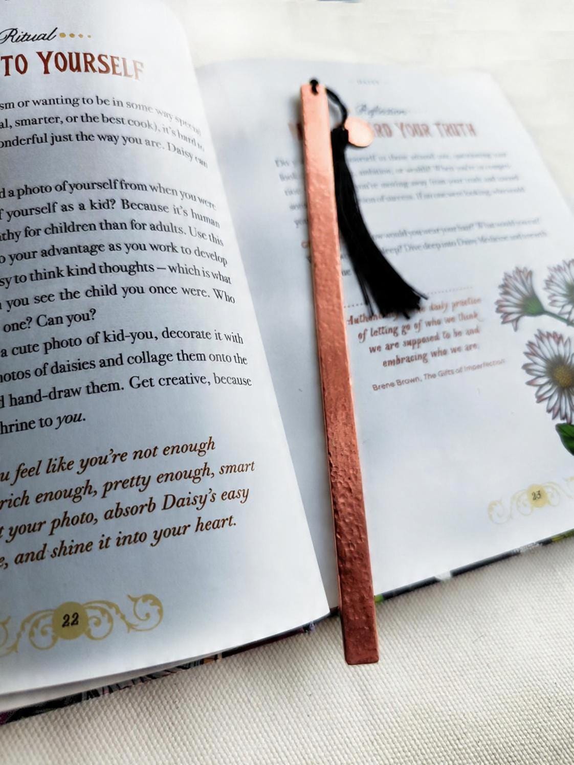 Personalized Copper Bookmark | Hammered Textured Bookmark with Custom Initial/ Date/ Zodiac Charm & Tassel | Gift Idea