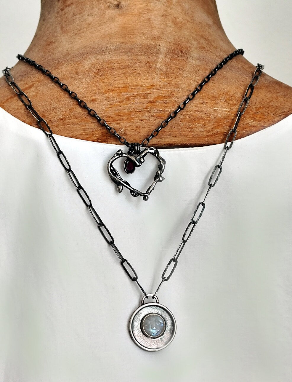 Silver Pendant with Moonstone Face and Handcrafted Chain