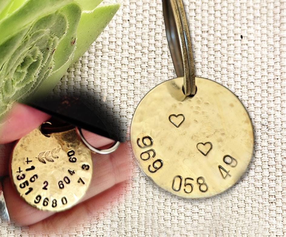 25mm Hammered Brass Round Pet Tag / Personalized ID / Key-ring Charm