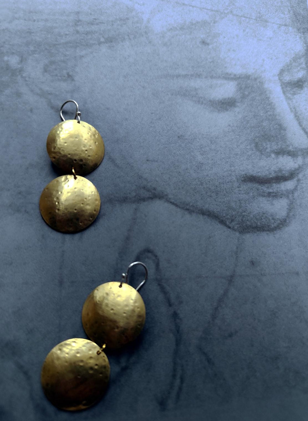 Double Circle Brass Earrings with Silver French Hooks