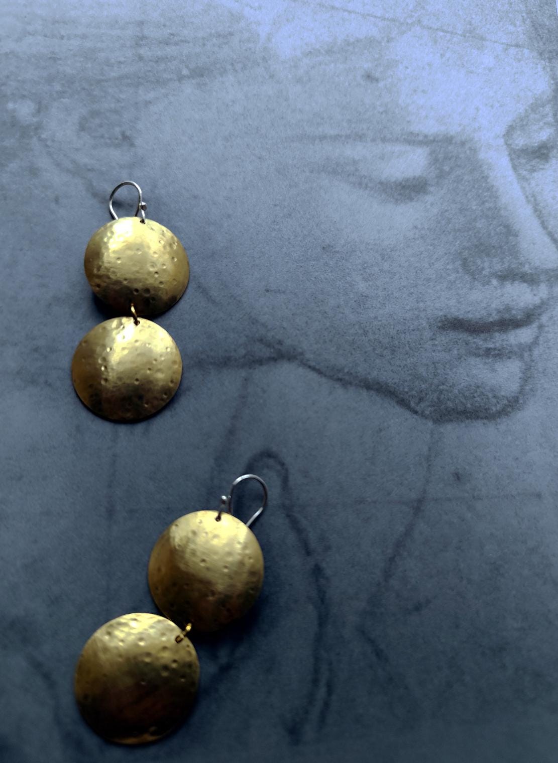 Double Circle Brass Earrings with Silver French Hooks