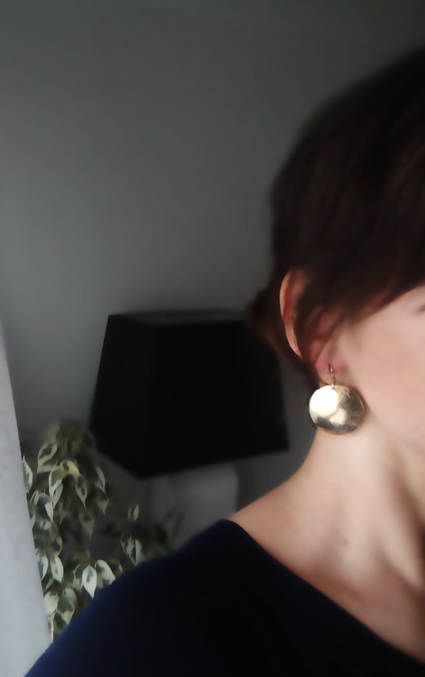 Hammered Brass Earrings with Textured Concave Discs & Silver Hooks or Studs