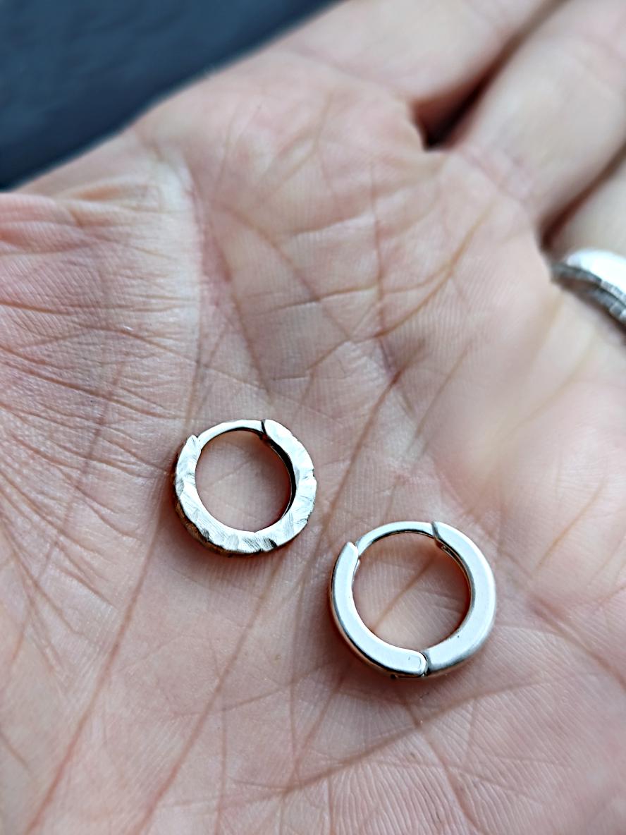 Small Textured Solid Sterling Silver Huggies 12 mm Hoops