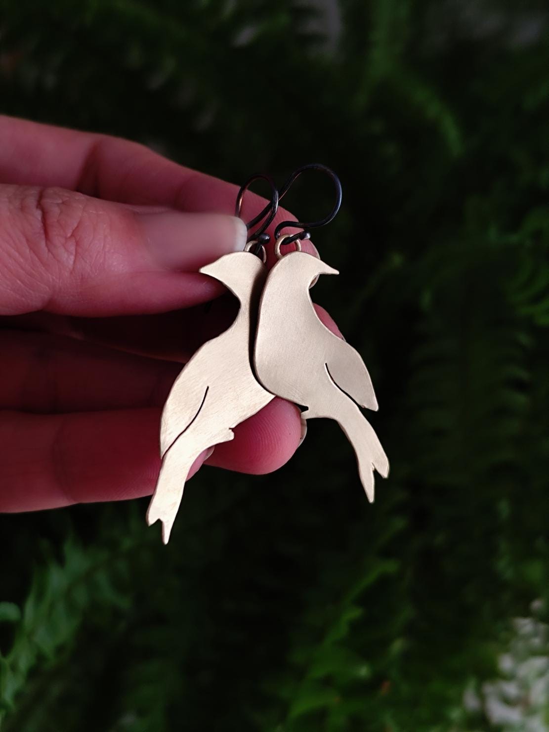 Brass Bird Earrings Mismatched, Lightweight Brass Earrings with Sterling Hooks, Smooth Brass Earrings, Animal Jewelry Pure Golden Brass