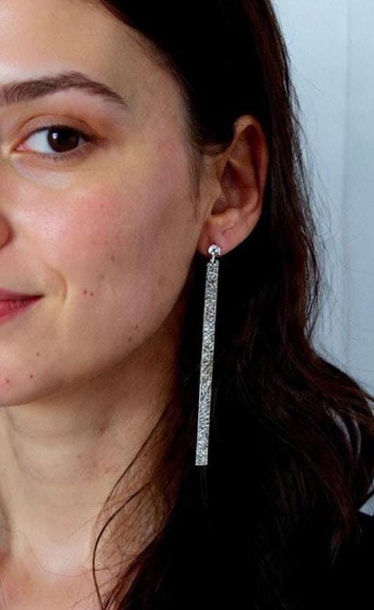 Textured Brass Stick Earrings Golden Brass