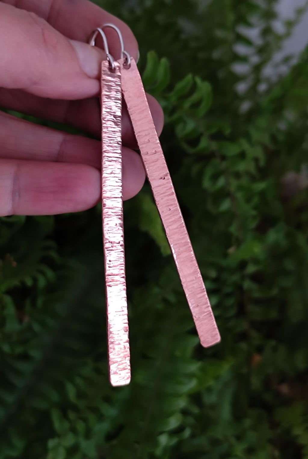 Textured Brass Stick Earrings Golden Brass