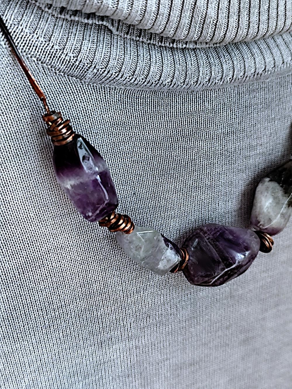 Chunky Amethyst Statement Necklace with Hand-Forged Chain