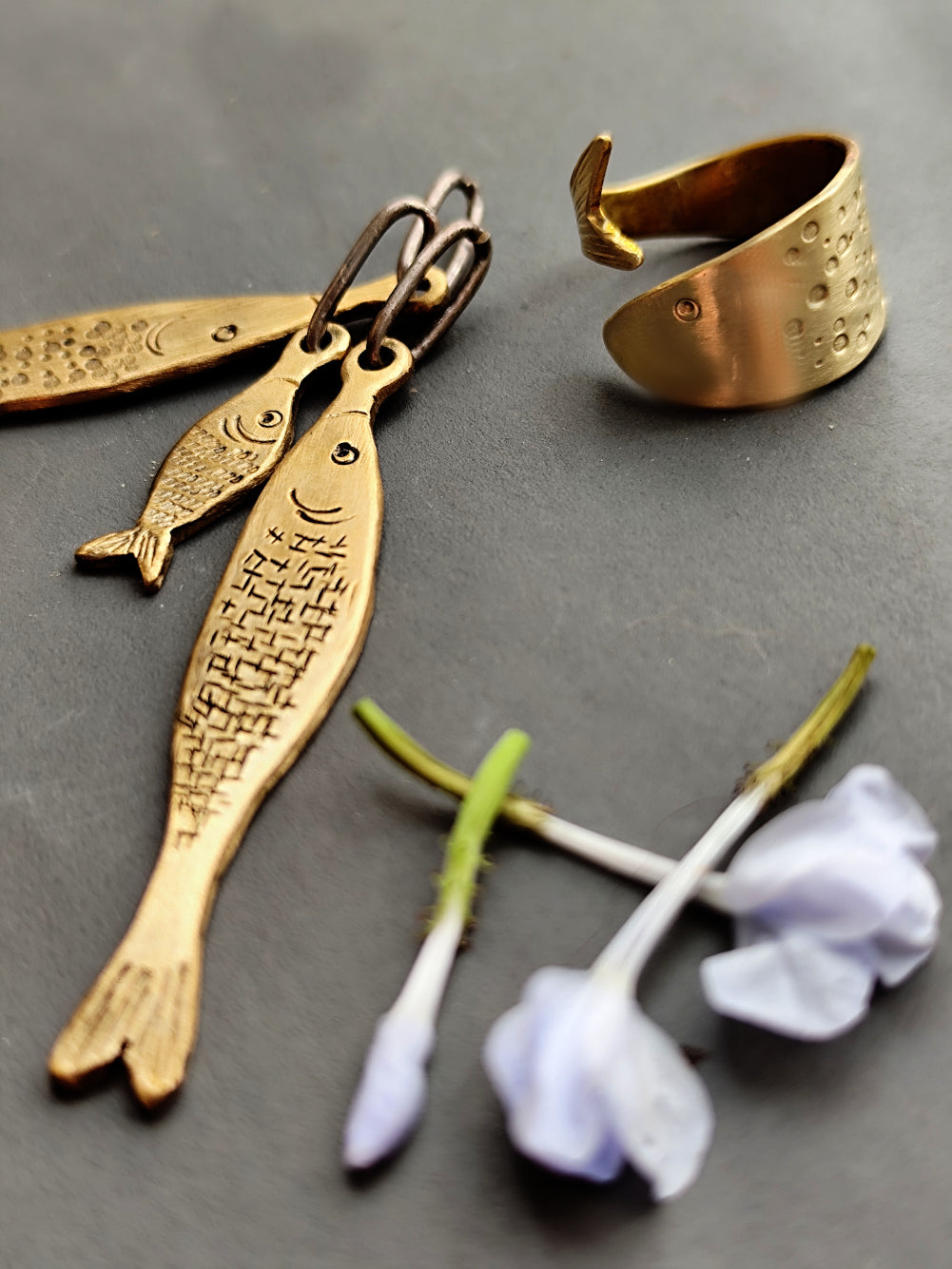 Golden Brass Wrap Fish Ring