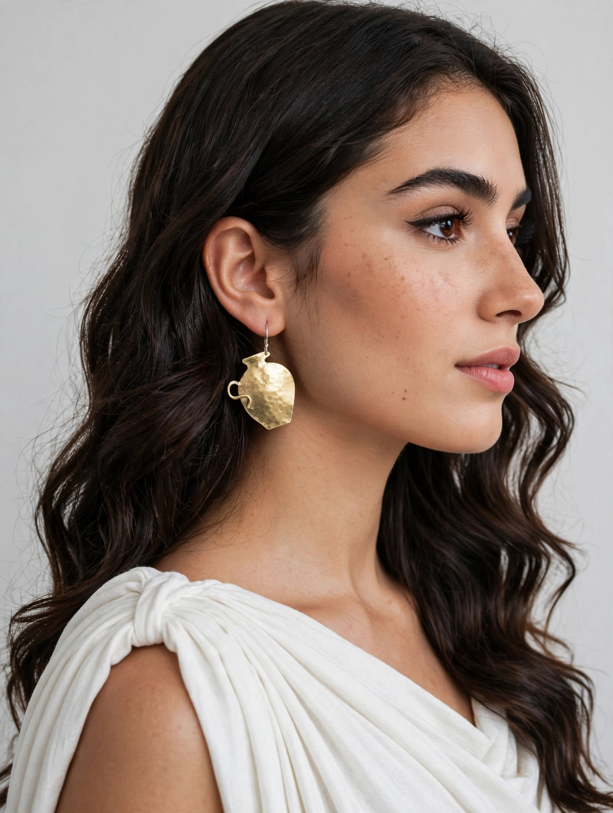 Ancient Vase Earrings in Golden Tone Hammered Brass