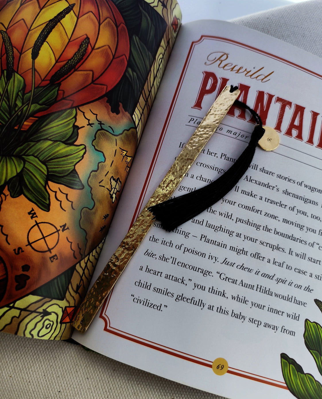 Personalized Golden Brass Bookmark Hammered Texture with Tassel
