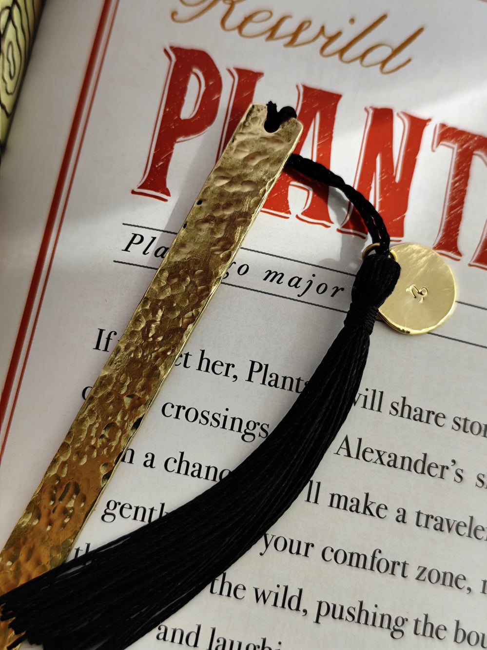 Personalized Golden Brass Bookmark Hammered Texture with Tassel