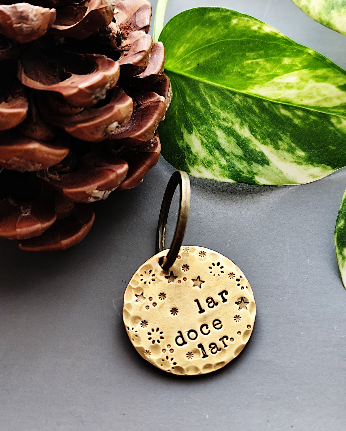 25mm Stars & Celestial Texture Brass or Copper Key-ring Charm/ Pet ID tag