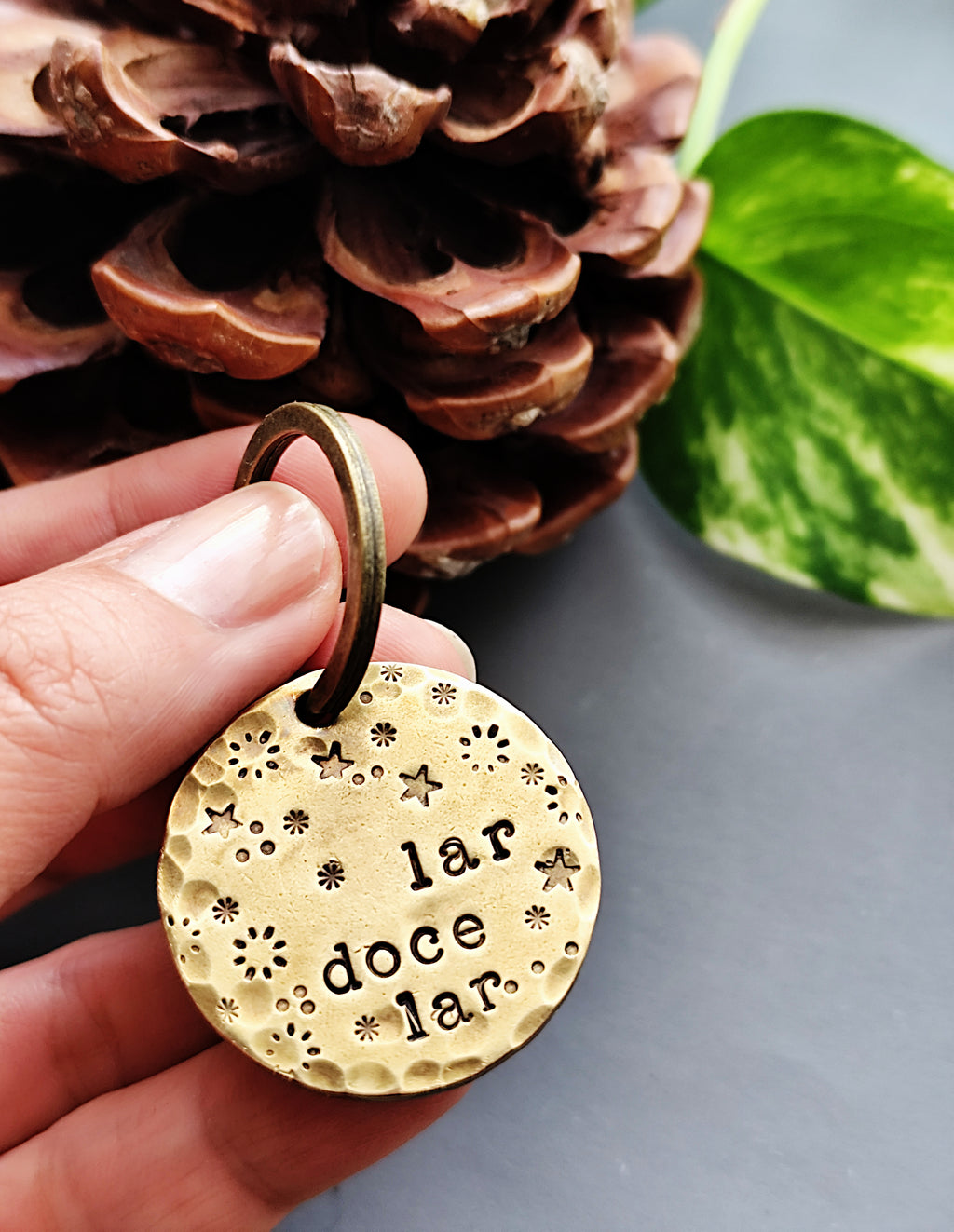 25mm Stars & Celestial Texture Brass or Copper Key-ring Charm/ Pet ID tag