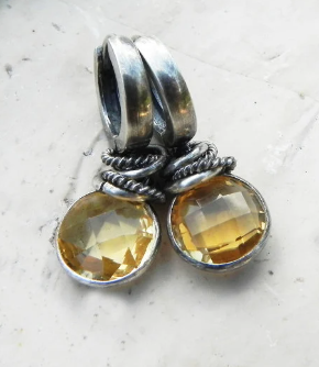 Sunny Citrine Hoop Earrings Antiqued Silver
