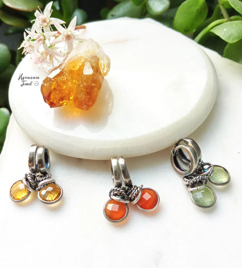 Sunny Citrine Hoop Earrings Antiqued Silver