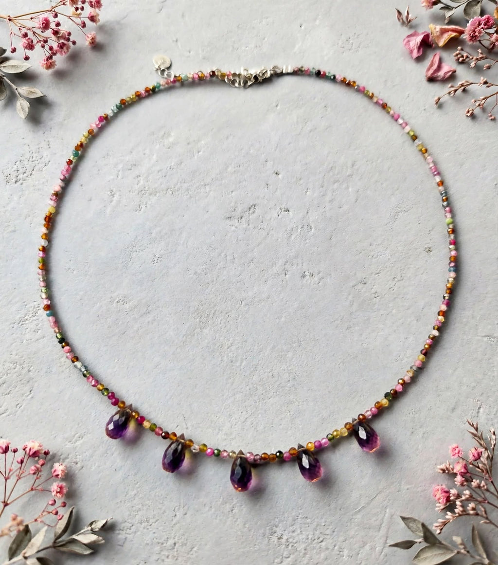 Dainty Tourmaline Choker with Ametrine Drops