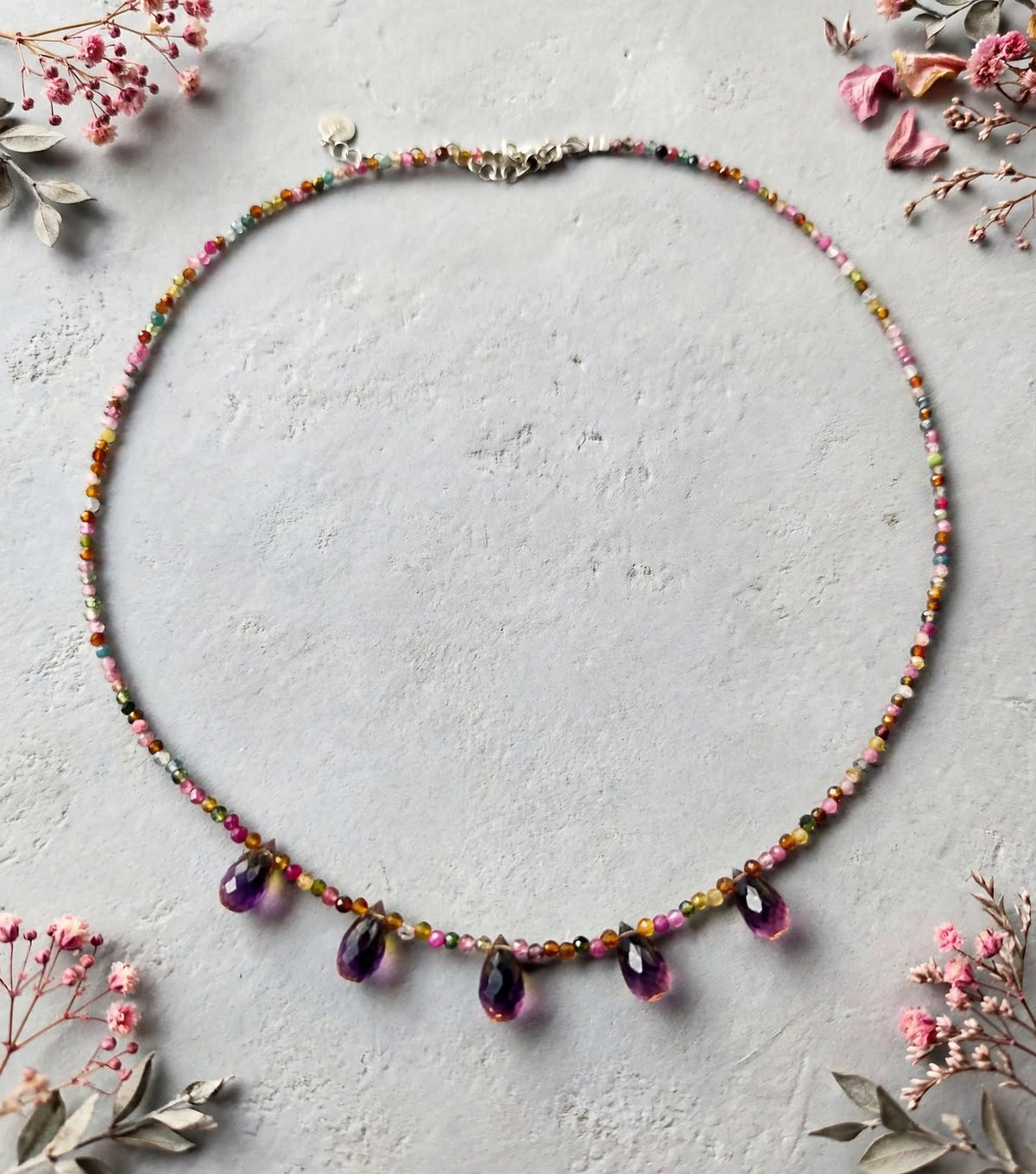 Dainty Tourmaline Choker with Ametrine Drops
