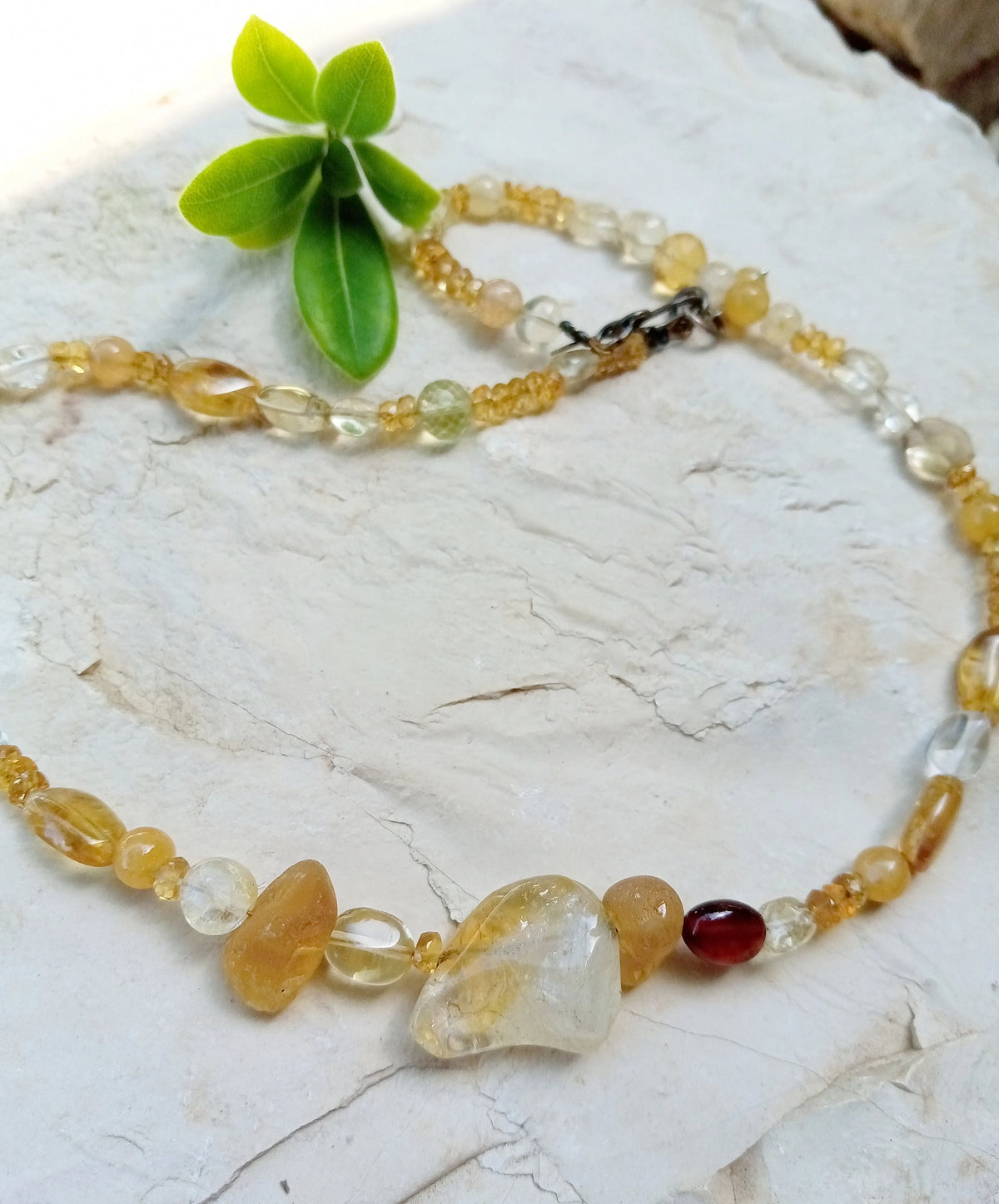 Multi-Gemstone Warm Yellow Tones Necklace - Citrine, Amber, Quartz...