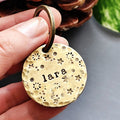 25mm Stars & Celestial Texture Brass or Copper Key-ring Charm/ Pet ID tag