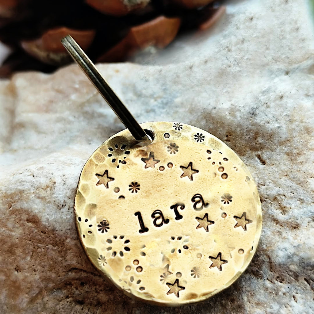 25mm Stars & Celestial Texture Brass or Copper Key-ring Charm/ Pet ID tag