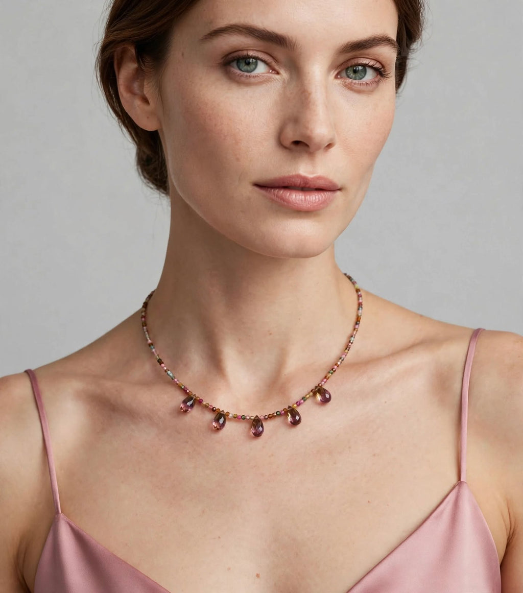 Dainty Tourmaline Choker with Ametrine Drops