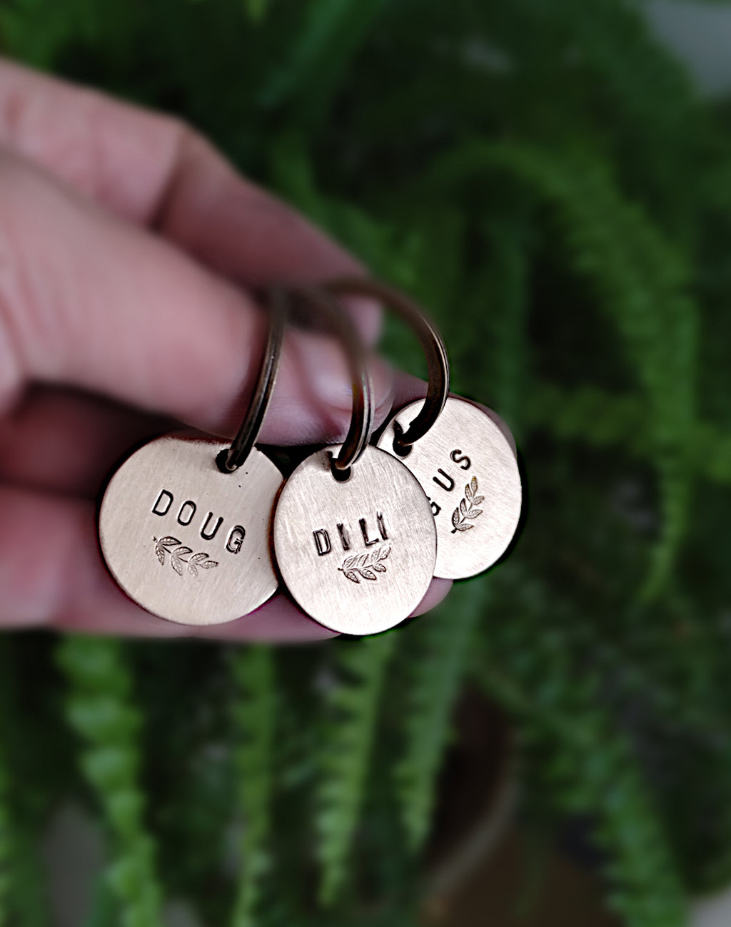 25mm Hammered Brass Round Pet Tag / Personalized ID / Key-ring Charm