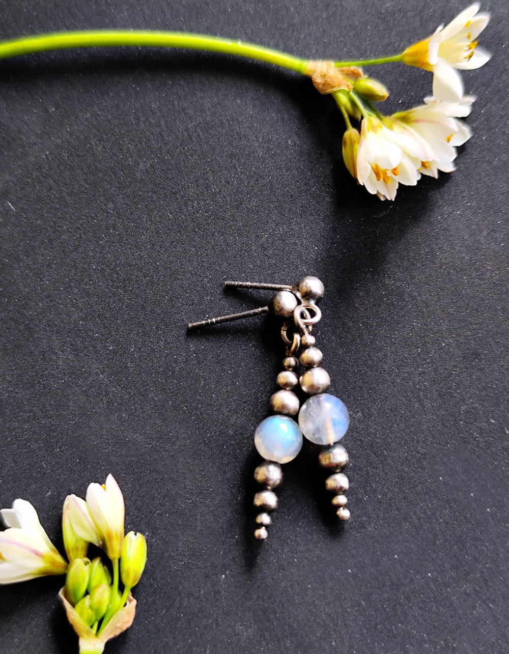 Silver Labradorite Spheres Dangle Earrings