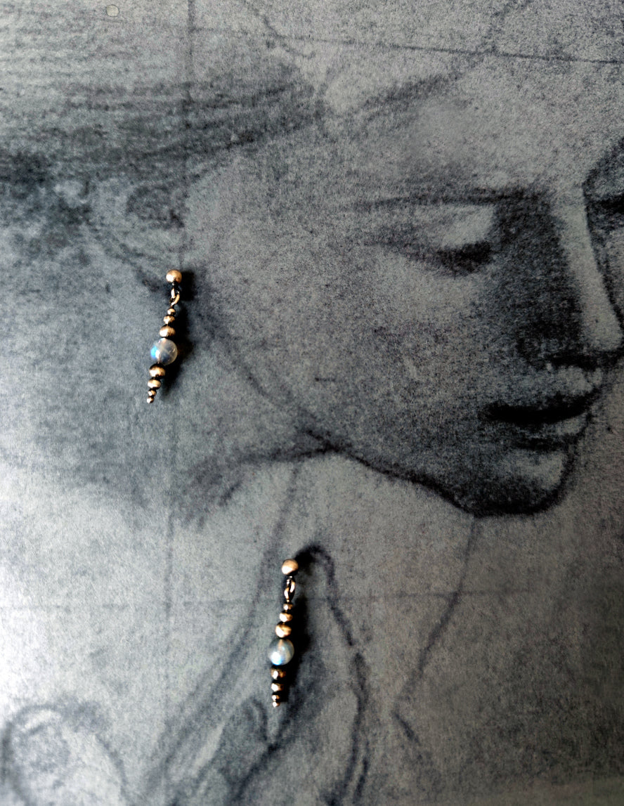 Silver Labradorite Spheres Dangle Earrings