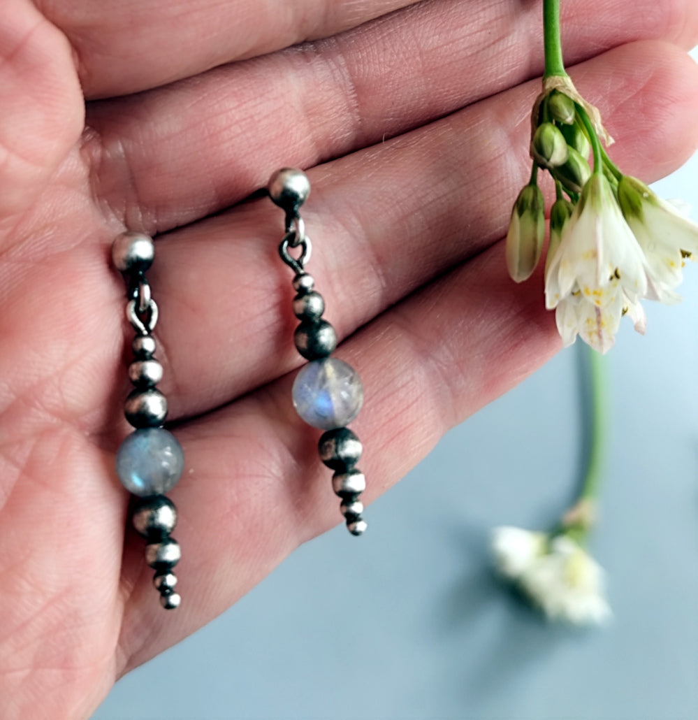 Silver Labradorite Spheres Dangle Earrings