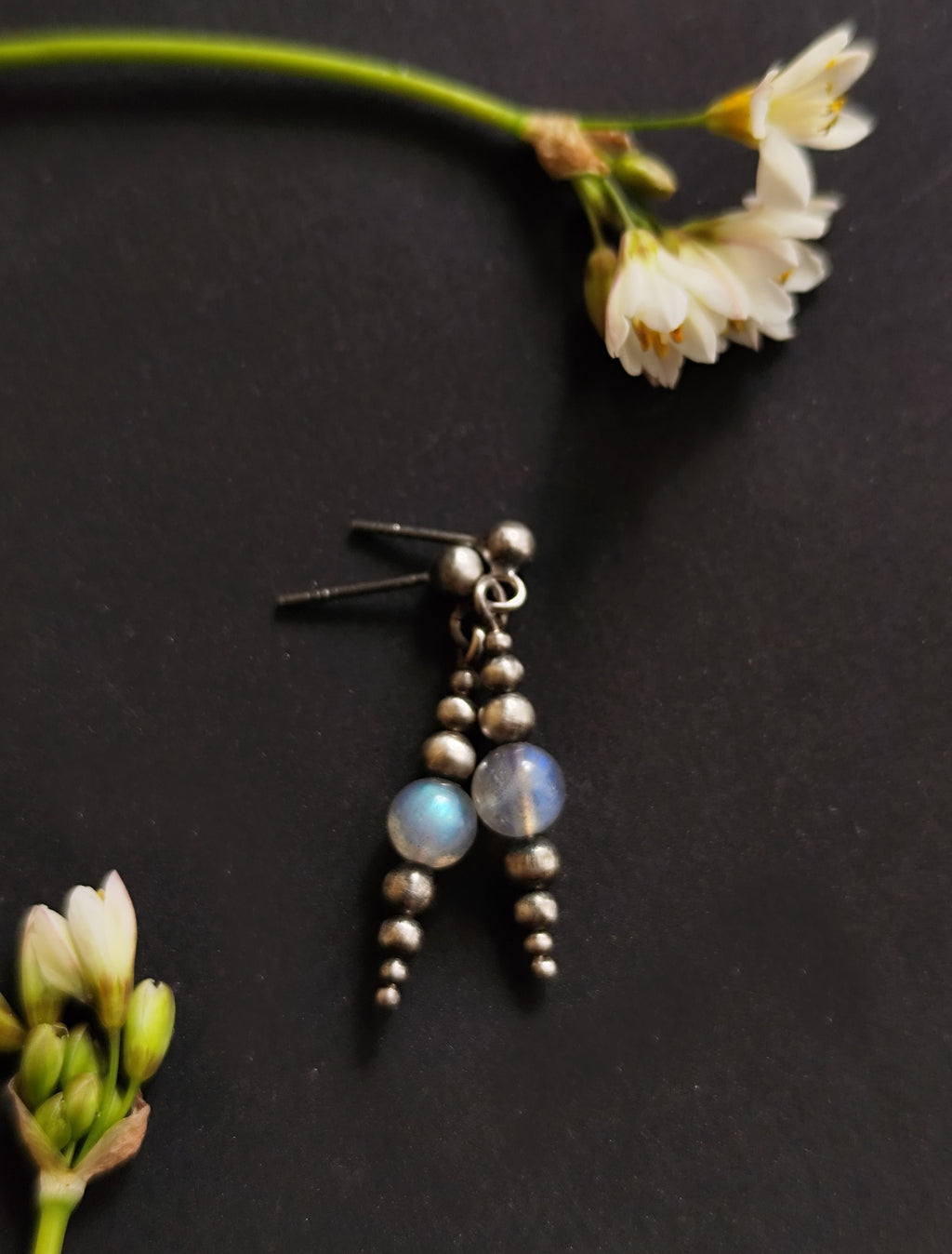 Silver Labradorite Spheres Dangle Earrings