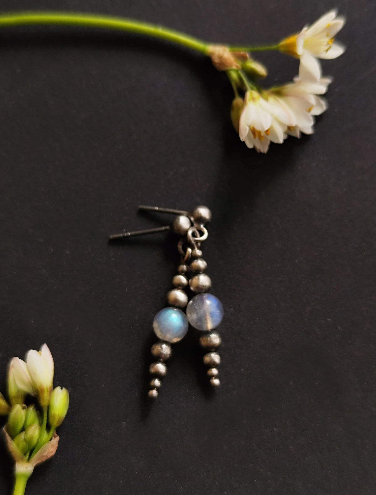 Silver Labradorite Spheres Dangle Earrings