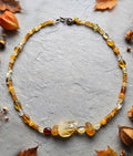 Multi-Gemstone Warm Yellow Tones Necklace - Citrine, Amber, Quartz...