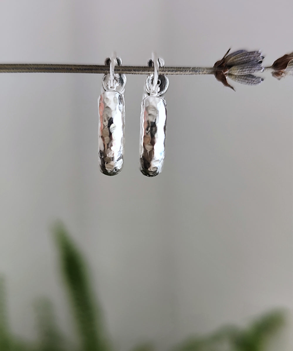 Textured Large Sterling Silver Hoop Earrings, Thick Hammered Tube Classic Hoop Earrings Silver 925, Minimal Jewellery for Him /for Her, Créoles Ag925