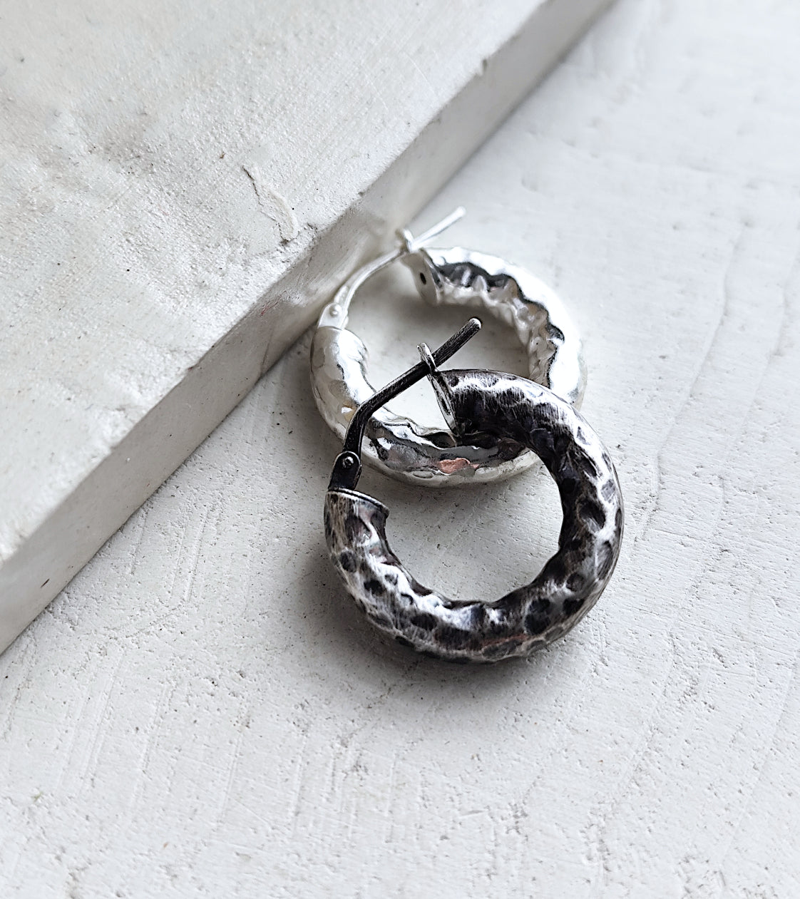 Textured Large Sterling Silver Hoop Earrings, Thick Hammered Tube Classic Hoop Earrings Silver 925, Minimal Jewellery for Him /for Her, Créoles Ag925