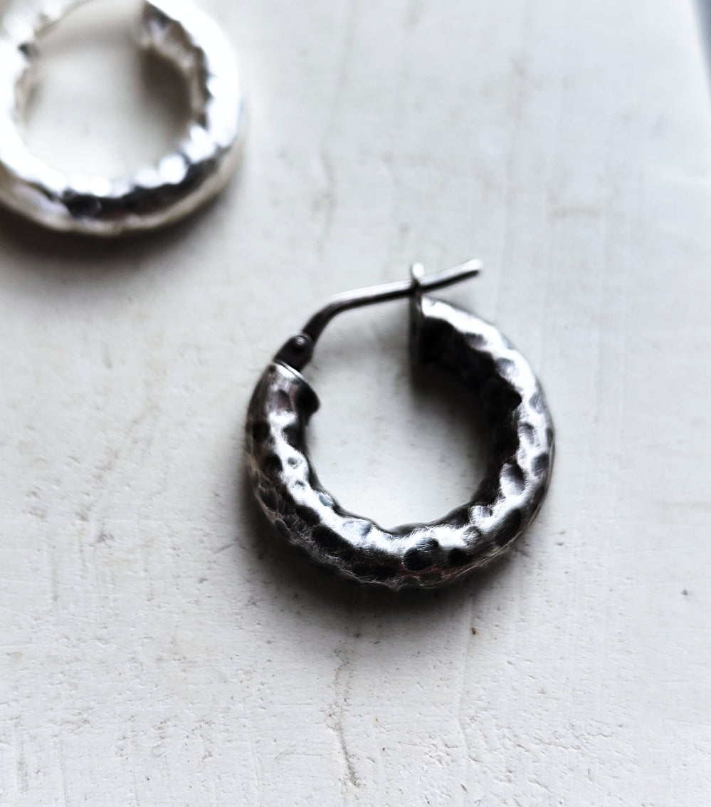 Textured Large Sterling Silver Hoop Earrings, Thick Hammered Tube Classic Hoop Earrings Silver 925, Minimal Jewellery for Him /for Her, Créoles Ag925