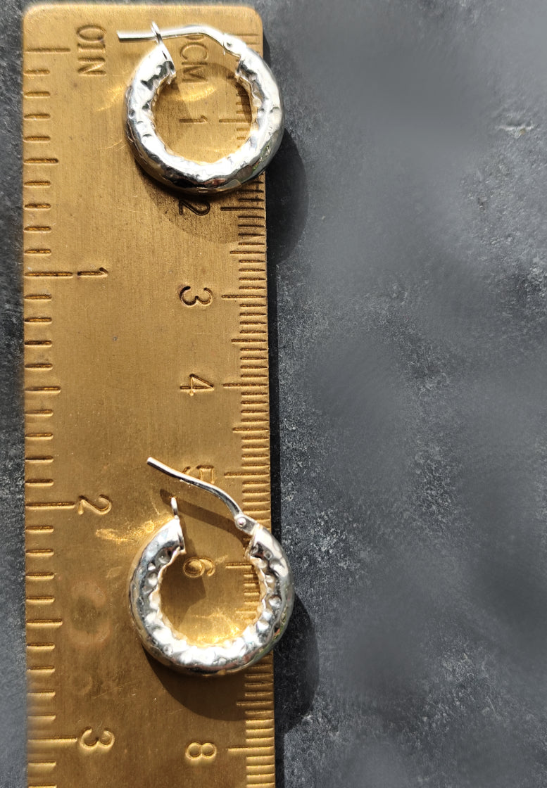 Textured Large Sterling Silver Hoop Earrings, Thick Hammered Tube Classic Hoop Earrings Silver 925, Minimal Jewellery for Him /for Her, Créoles Ag925